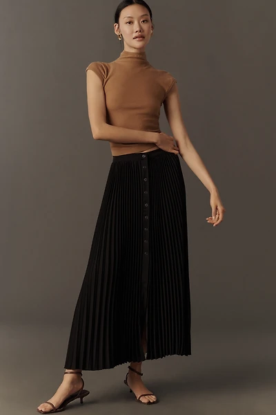 Maeve Pleated Button-Front Maxi Skirt
