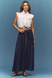 Maeve Pleated Button-Front Maxi Skirt
