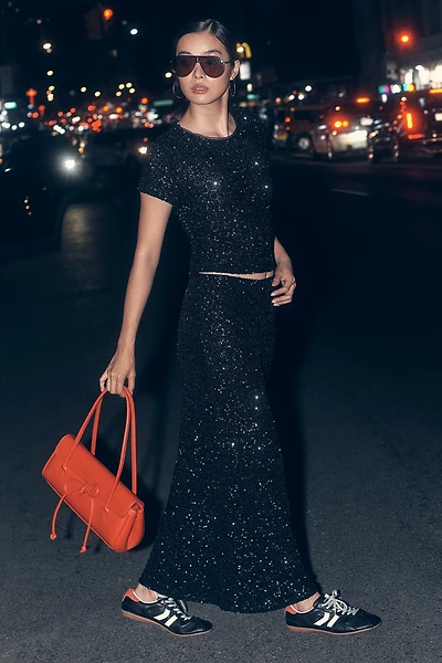 The Tilda Sequin Maxi Slip Skirt
