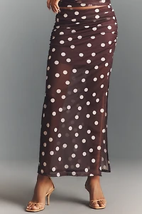 Maeve Fitted Ruched Mesh Maxi Skirt