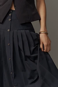Maeve Pleated Button-Front Basque-Waist Midi Skirt