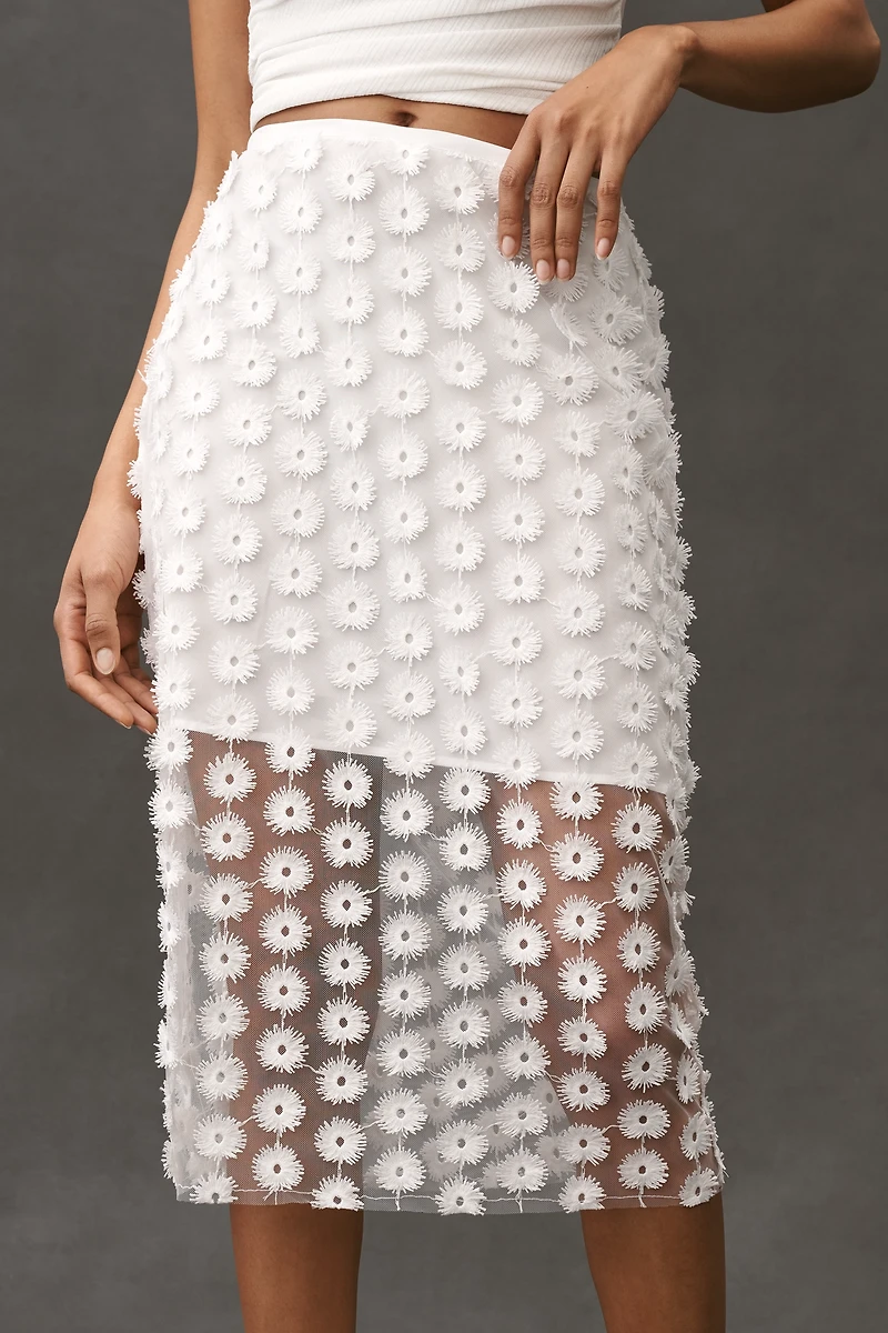 By Anthropologie 3D Texture Sheer Slip Midi Skirt