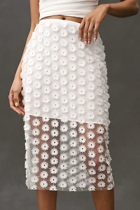 By Anthropologie 3D Texture Sheer Slip Midi Skirt