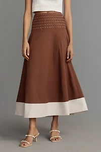 Linen Blend Drop-Waist Colorblock Maxi Skirt