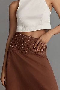 Linen Blend Drop-Waist Colorblock Maxi Skirt
