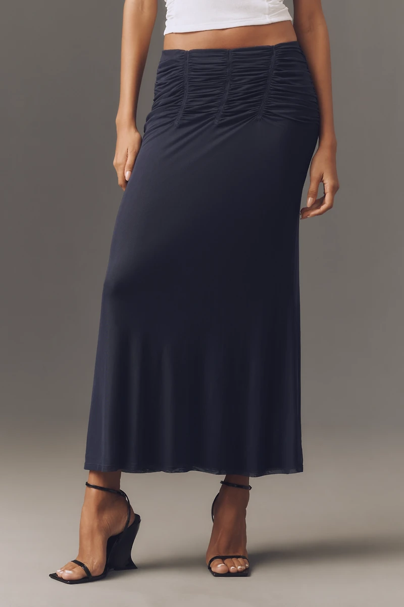 Maeve Ruched Yoke Column Maxi Skirt