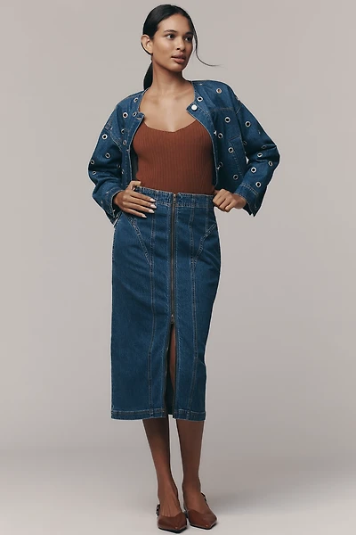 Pilcro Corset Denim Midi Skirt