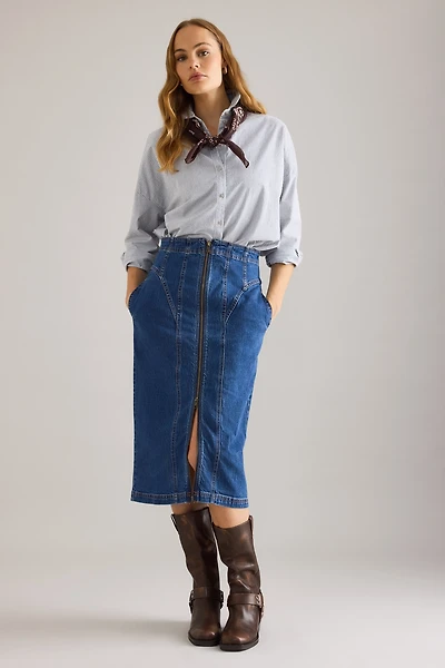 Pilcro Corset Denim Midi Skirt