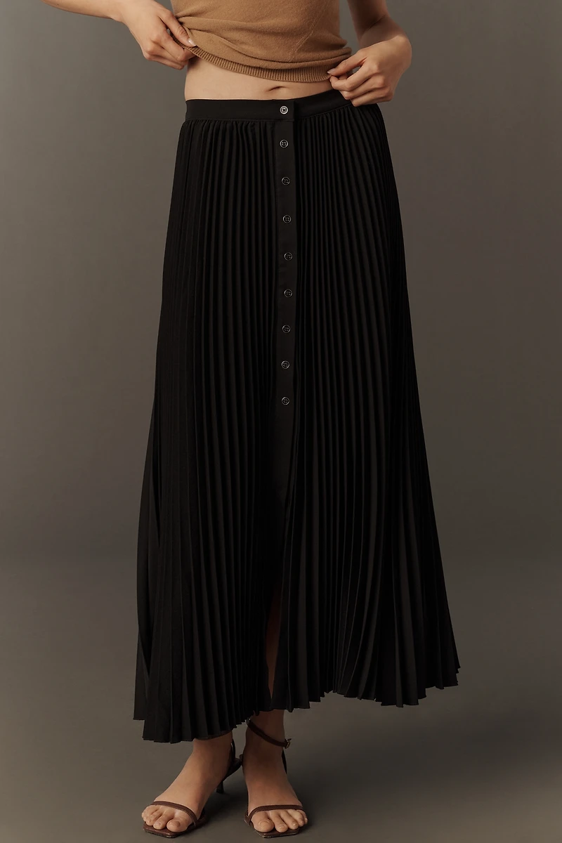 Maeve Pleated Button-Front Midi Skirt