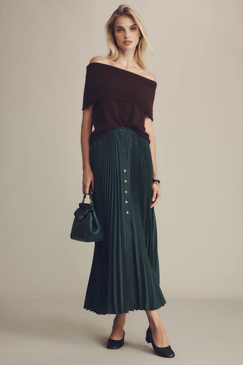 Maeve Pleated Button-Front Midi Skirt