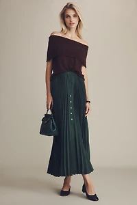 Maeve Pleated Button-Front Midi Skirt