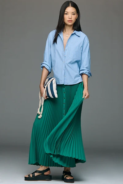 Maeve Pleated Button-Front Midi Skirt