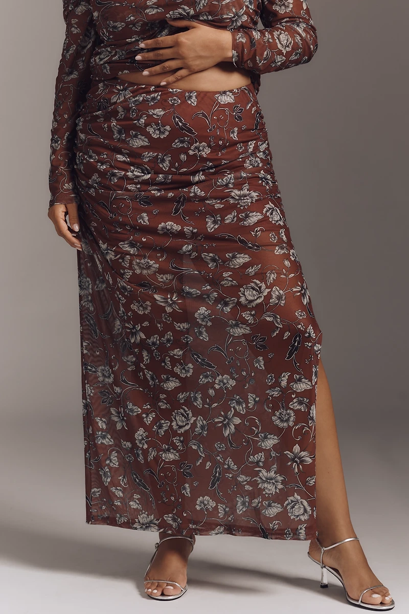 The Aleda Mesh Ruched Maxi Skirt by Maeve