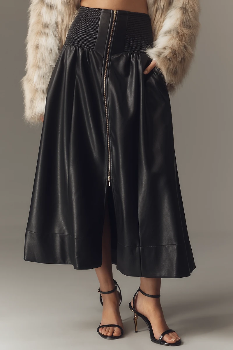 The Tommie Faux-Leather Zip-Front Midi Skirt