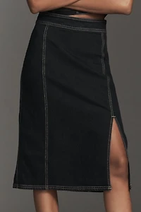 Pilcro Seamed Side-Slit Denim Midi Skirt