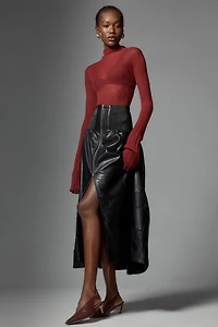 The Tommie Faux Leather Laser-Cut Zip-Front Midi Skirt