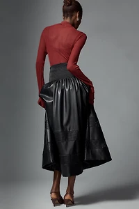 The Tommie Faux Leather Laser-Cut Zip-Front Midi Skirt