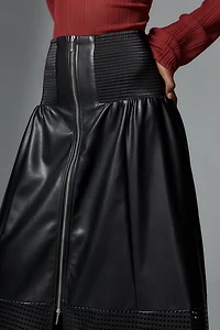 The Tommie Faux Leather Laser-Cut Zip-Front Midi Skirt