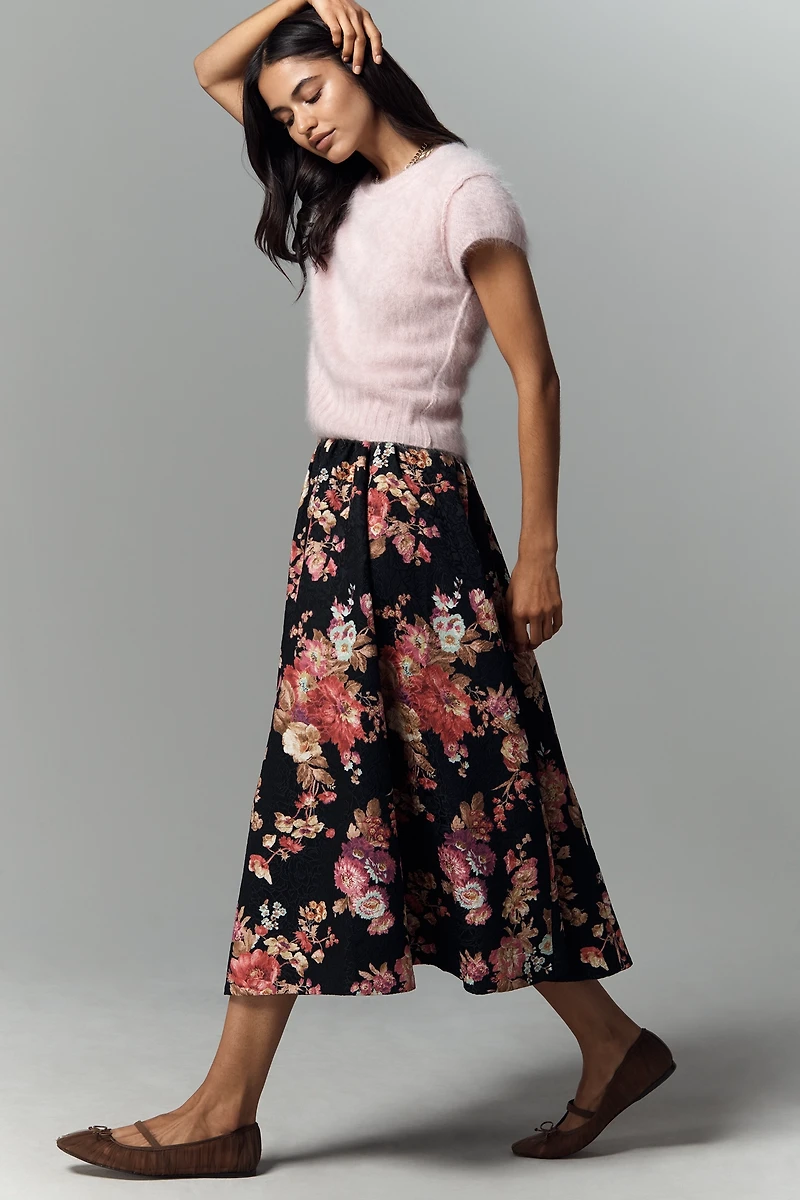 The Jacie Floral Jacquard Midi Skirt by Maeve