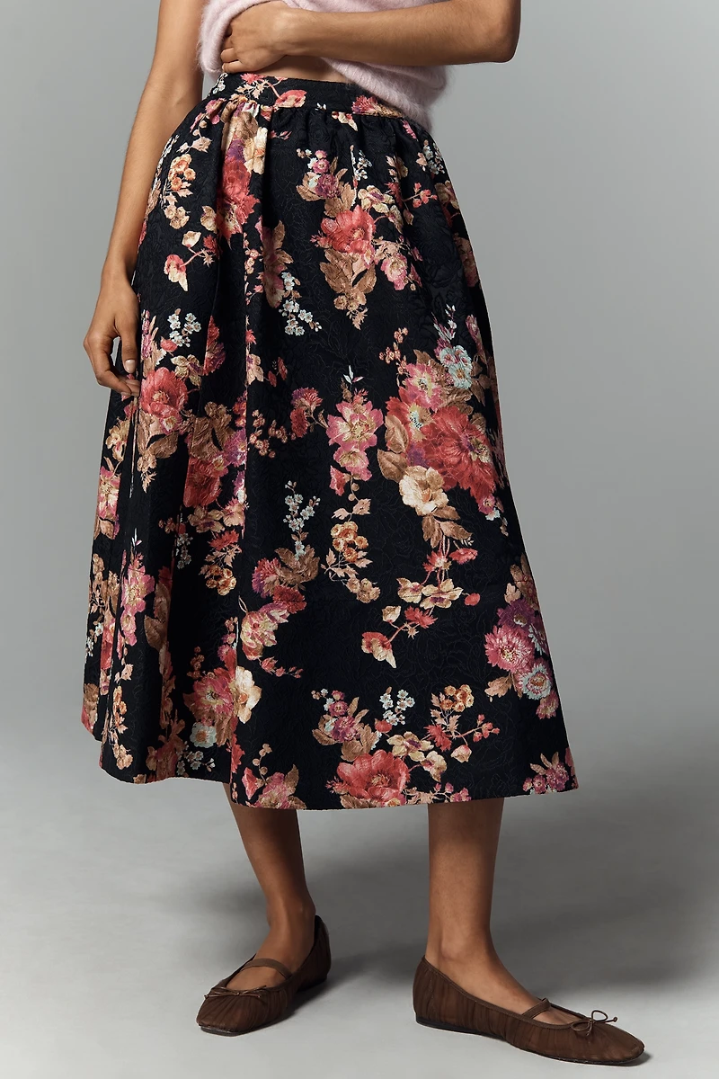 The Jacie Floral Jacquard Midi Skirt by Maeve
