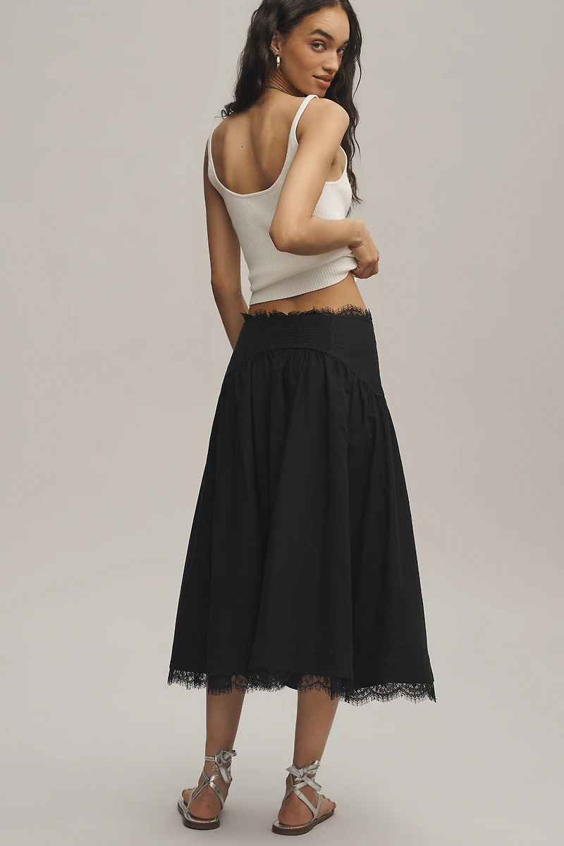 By Anthropologie Waisted Lace Trim Skirt