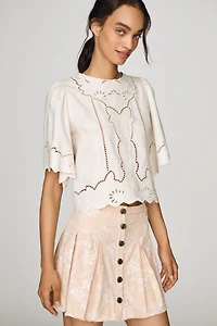 By Anthropologie The Washed Embroidered Mini Skirt