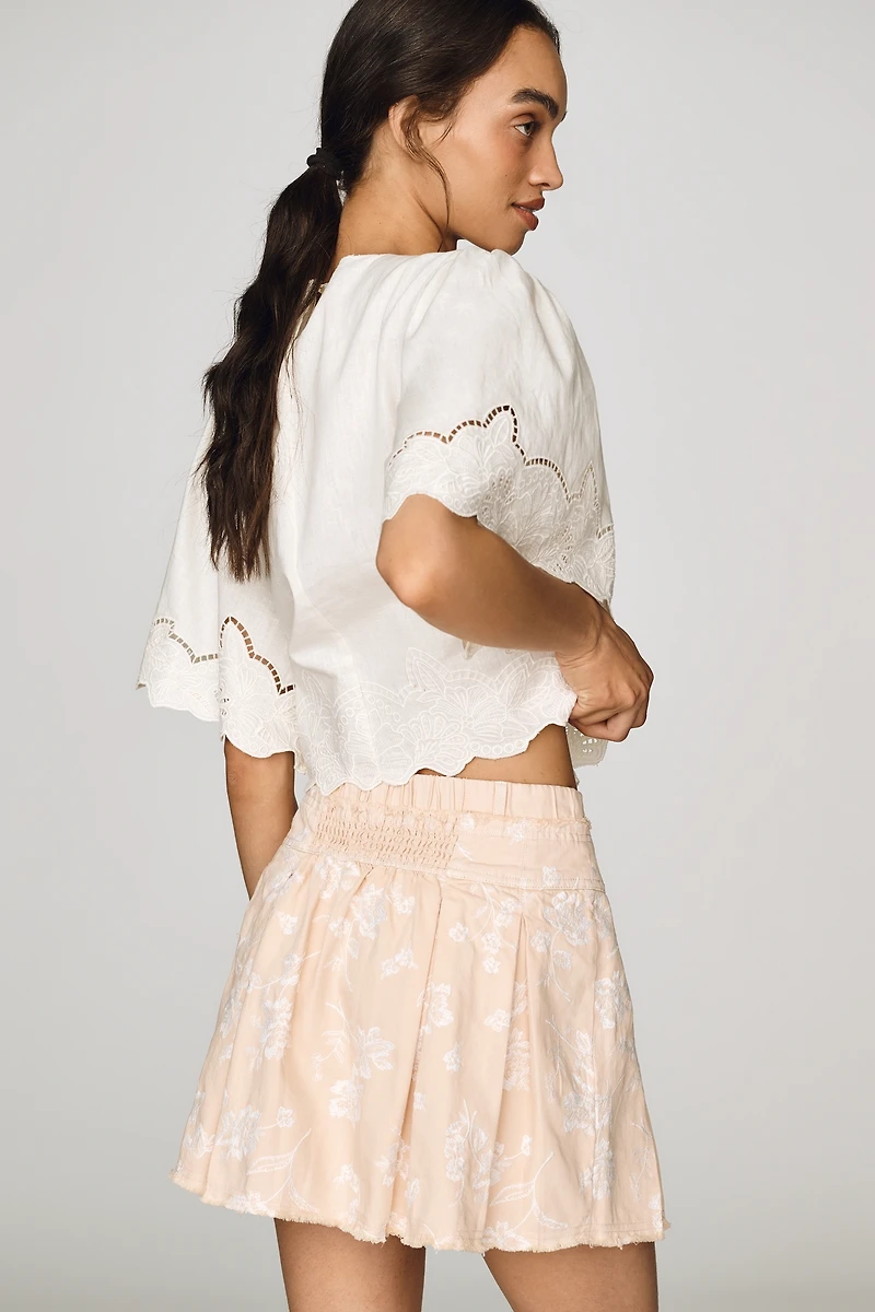 By Anthropologie The Washed Embroidered Mini Skirt