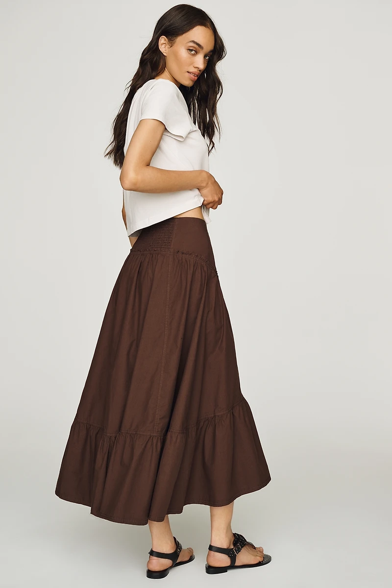 Pilcro Tiered Asymmetrical Midi Skirt