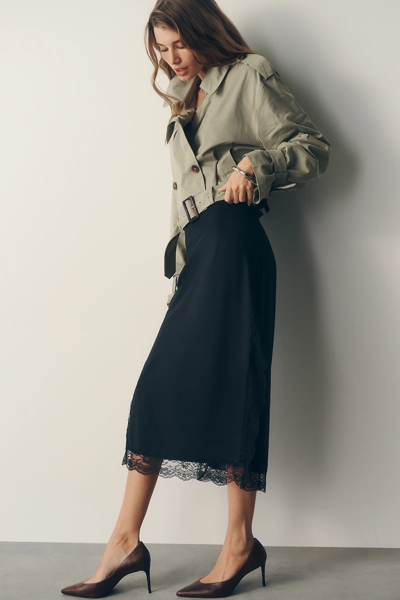 By Anthropologie Lace Trim Midi Skirt