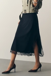 By Anthropologie Lace Trim Midi Skirt
