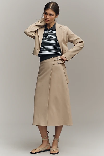 Maeve Buckled Wrap Midi Skirt
