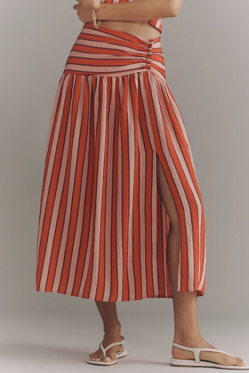 Maeve Ruched Split Midi Skirt