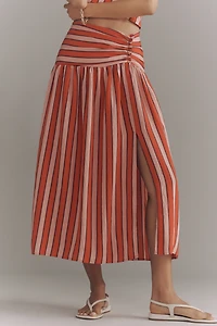 Maeve Ruched Split Midi Skirt