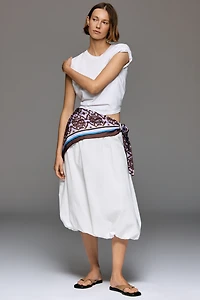 Maeve Cotton Scarf Bubble-Hem Midi Skirt