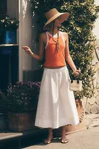 Maeve 100% Cotton Pull-On Midi Skirt