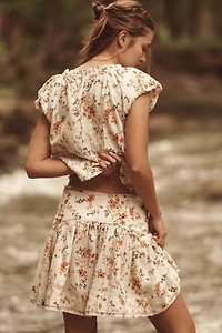 By Anthropologie Basque-Waist Linen Mini Skirt