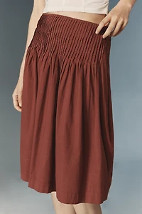 By Anthropologie Low-Rise Gathered-Yoke Knee-Length Skirt