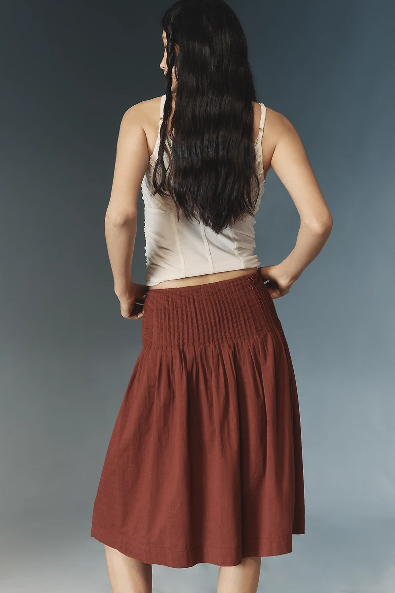 By Anthropologie Low-Rise Gathered-Yoke Knee-Length Skirt