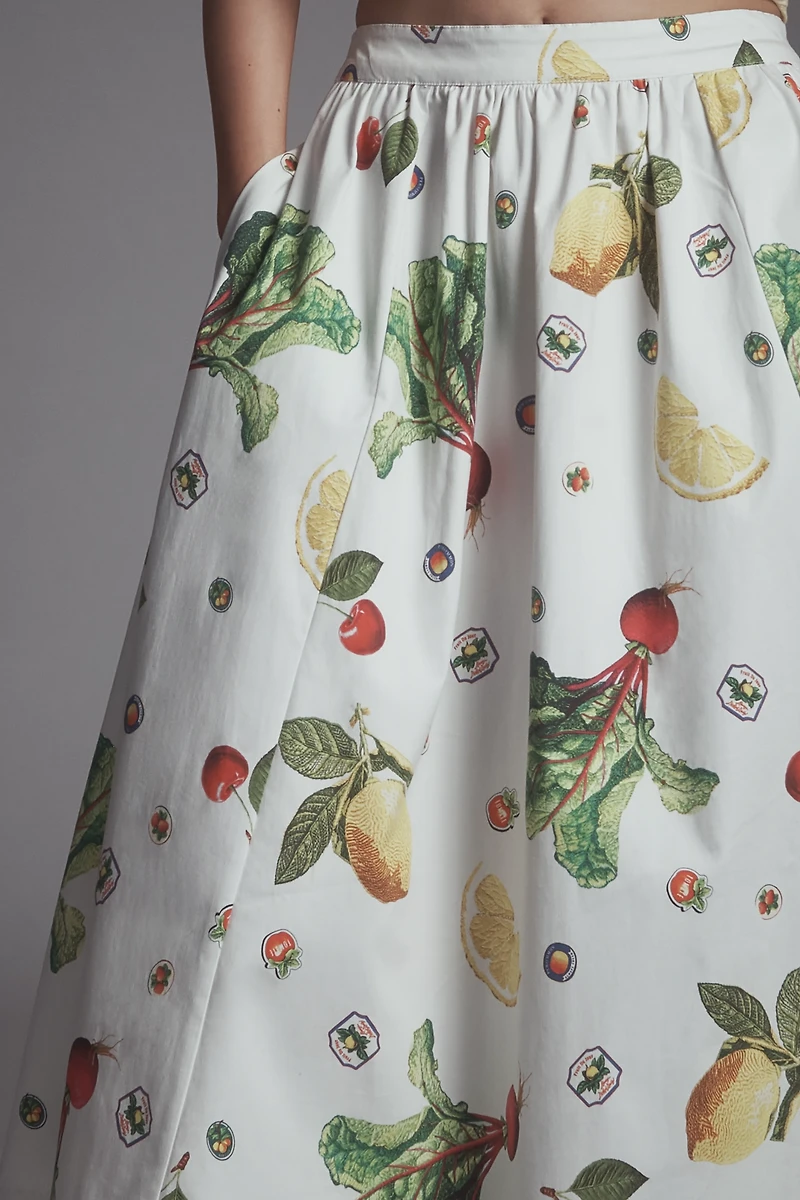 The Jacie Poplin Printed Midi Skirt by Maeve