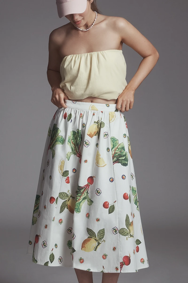 The Jacie Poplin Printed Midi Skirt by Maeve