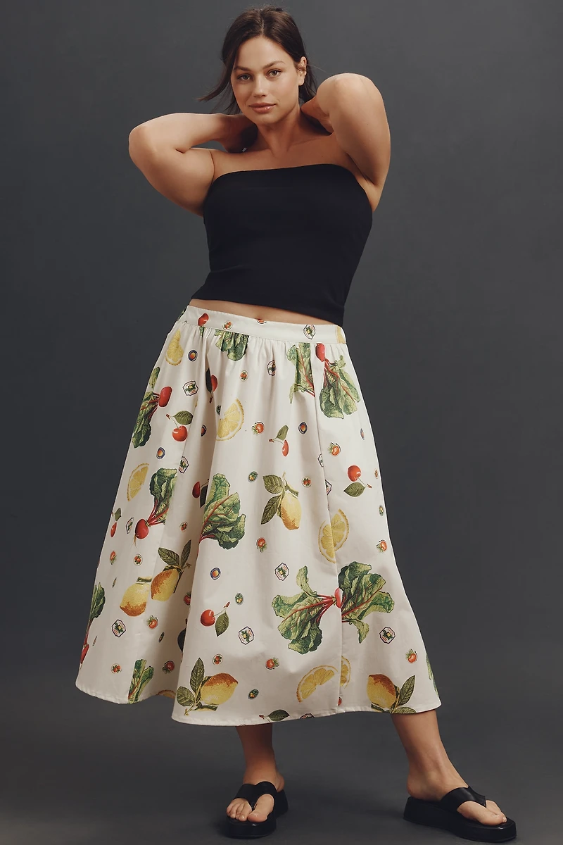 The Jacie Poplin Printed Midi Skirt by Maeve