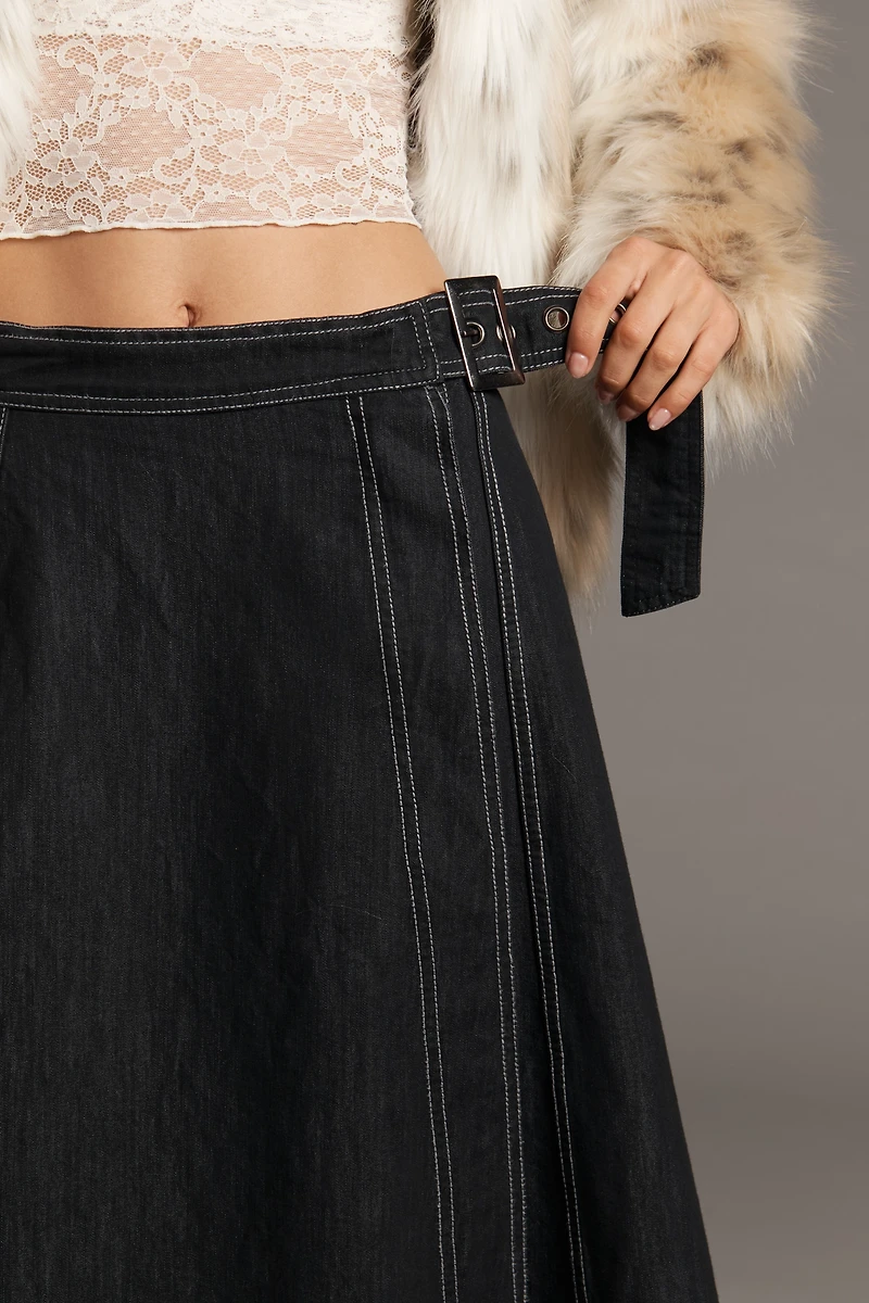 Pilcro Side-Slit Denim A-Line Midi Skirt
