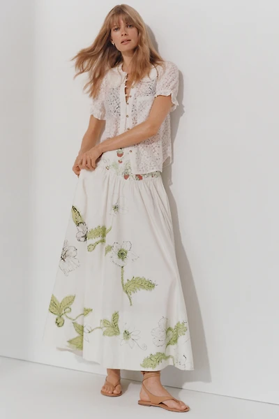Swan Gossip x Anthropologie Basque-Waist Maxi Skirt