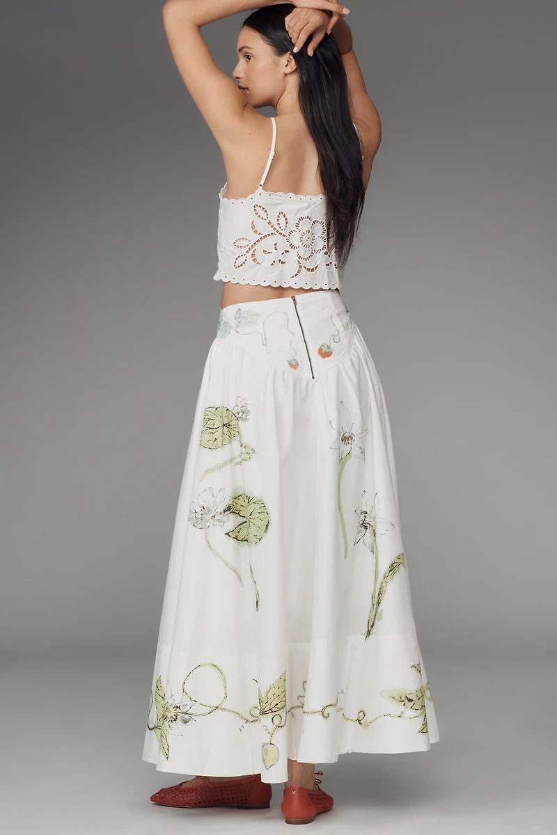 Swan Gossip x Anthropologie Basque-Waist Maxi Skirt