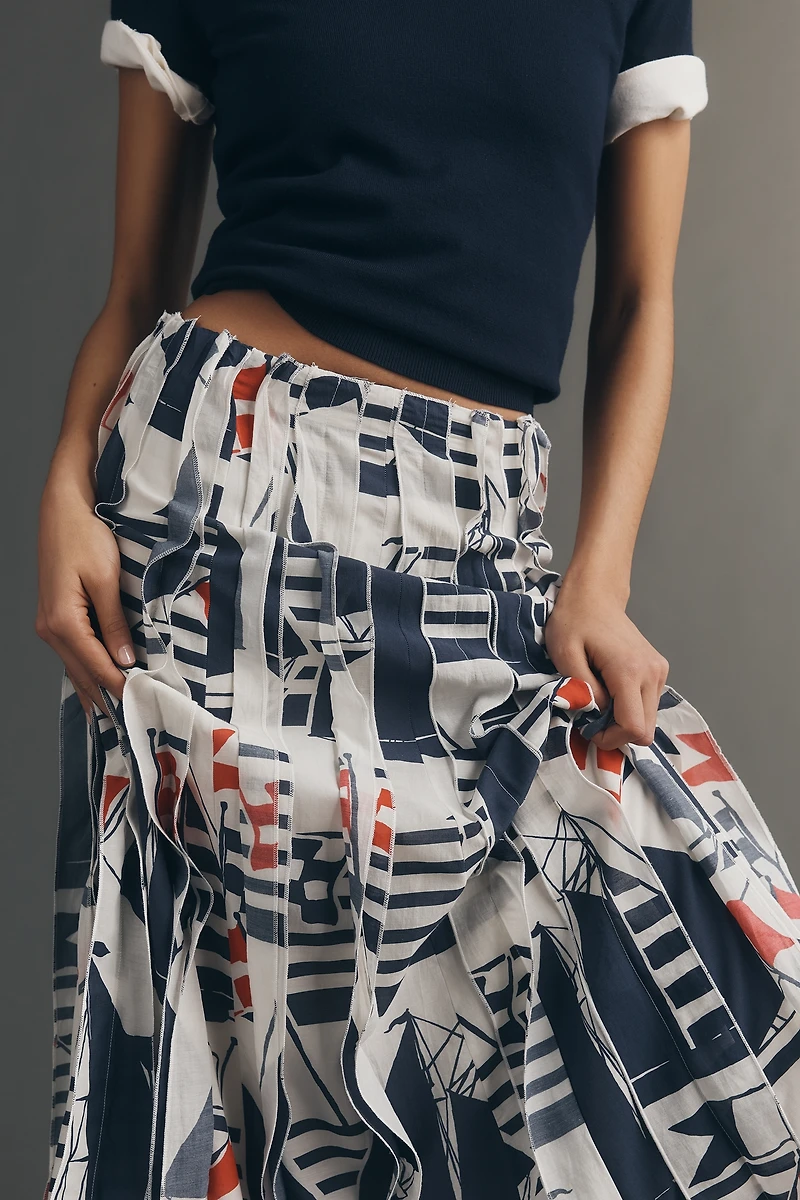Maeve Graphic Tiger Piped Midi Skirt