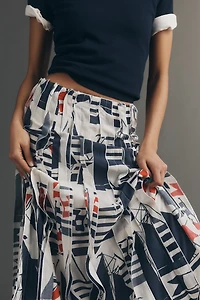 Maeve Graphic Tiger Piped Midi Skirt