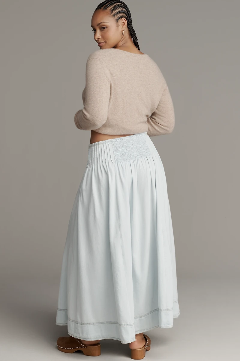 Pilcro Pintuck Basque-Waist Denim Maxi Skirt