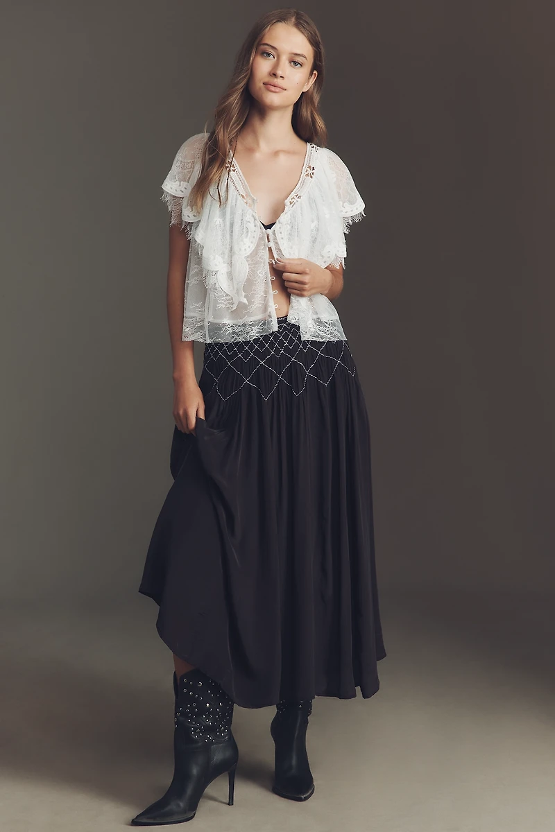 By Anthropologie Smocked Soft Midi Skirt