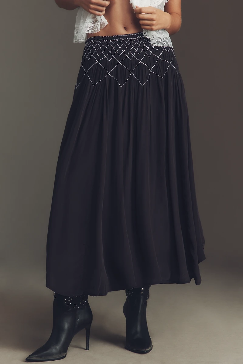 By Anthropologie Smocked Soft Midi Skirt