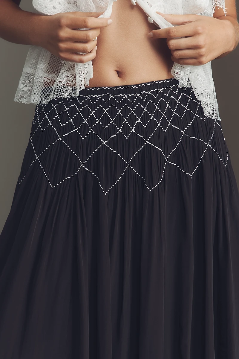 By Anthropologie Smocked Soft Midi Skirt